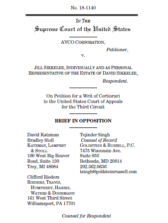 sikkelee brief in opposition - federal preemption