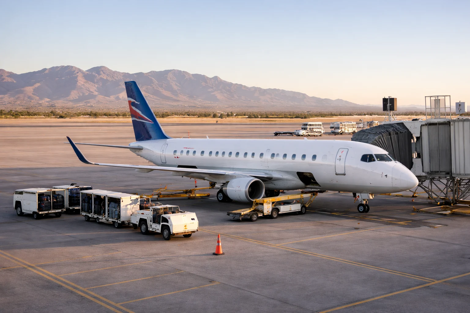 Regional Jet at Tucson Airport Gate Regional passenger jet at an airport gate in early-morning daylight