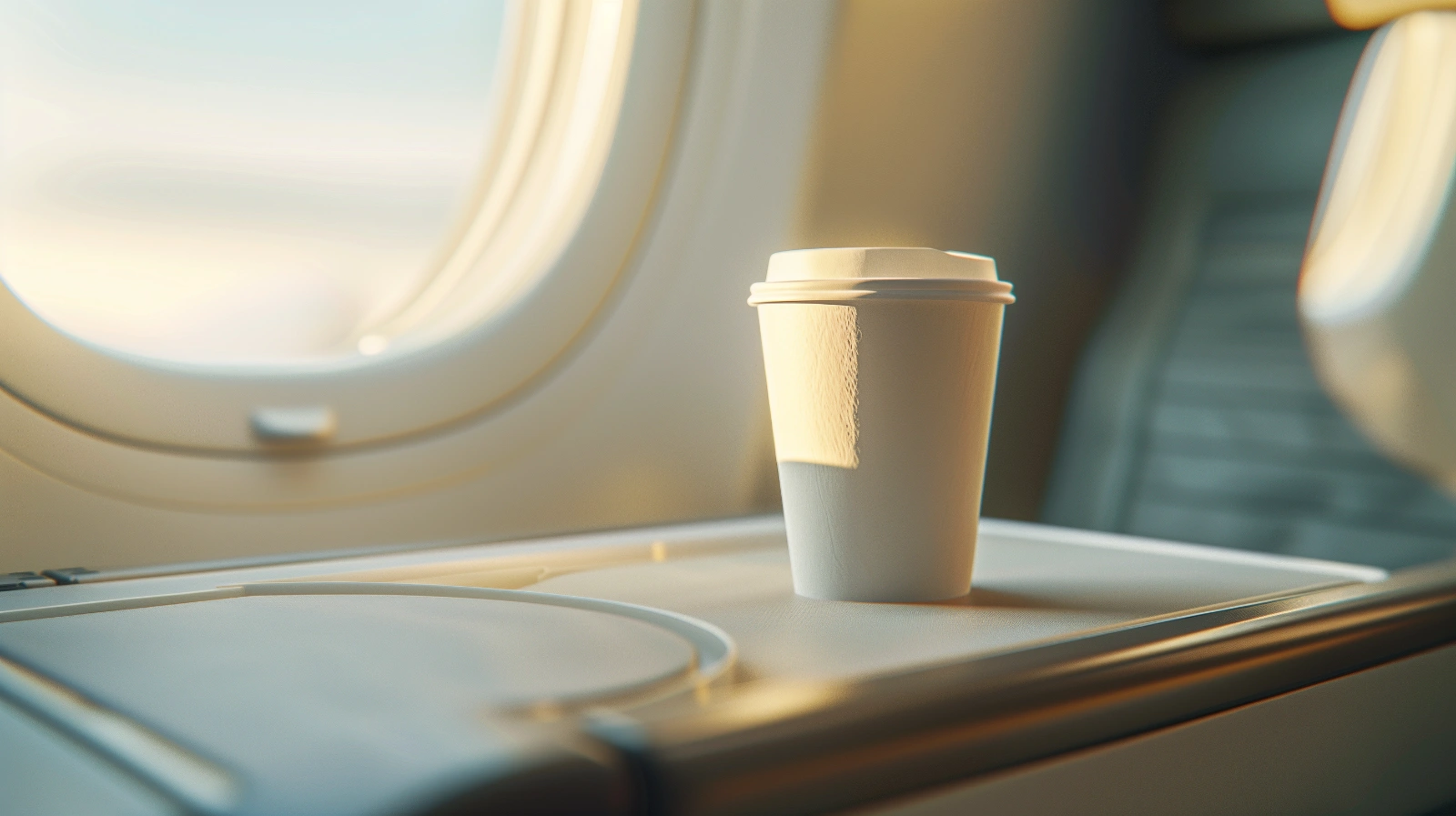 tray table and coffee cup - airline cabin service