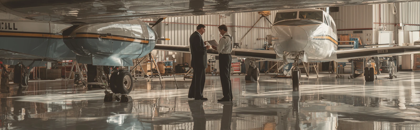 Aviation Investigation Media Resources Image Aviation investigators reviewing aircraft documentation and technical diagrams inside an airport hangar