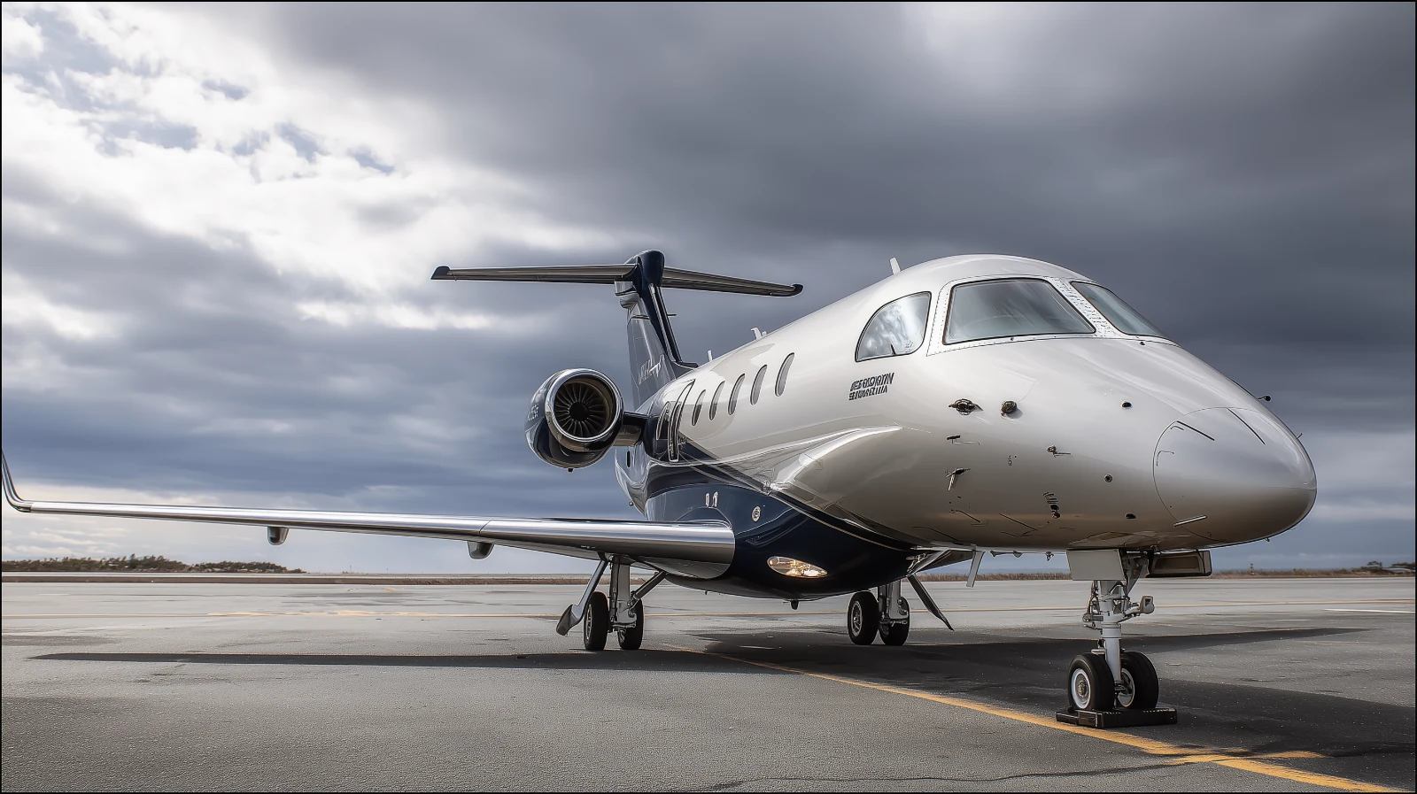 Embraer Praetor 500 on Coastal Regional Airport Ramp Embraer Praetor 500 business jet on a coastal regional airport ramp in clear daylight