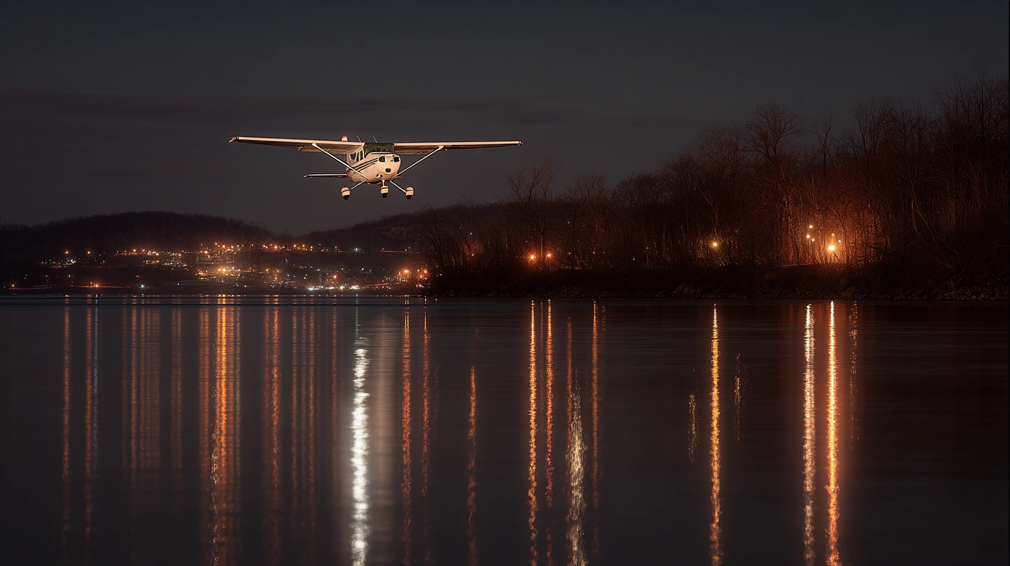 Cessna 172N Near Newburgh at Night Cessna 172 at night near the Hudson River shoreline by Newburgh