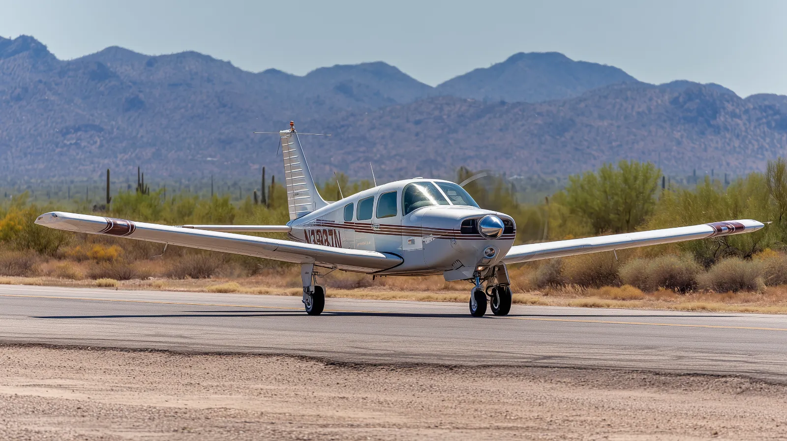 Piper PA-32 at Marana Regional Airport Setting Piper PA-32 at a desert general aviation airport in Arizona