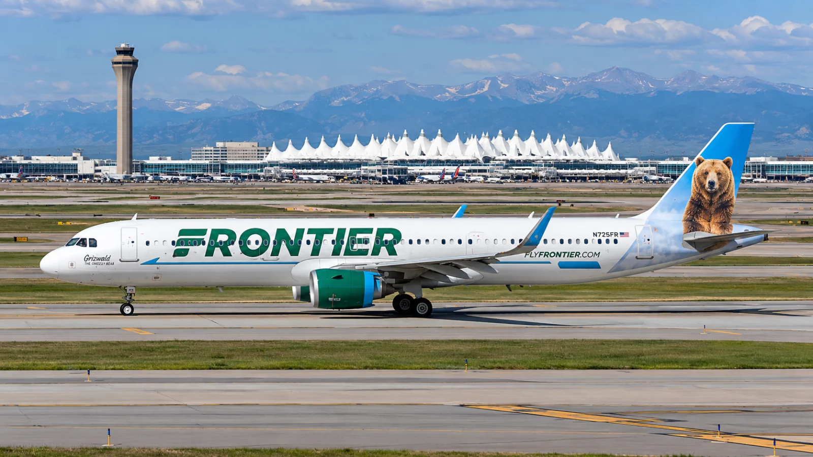 Frontier Airbus A321neo Denver Runway Frontier Airlines Airbus A321neo on a runway at Denver International Airport